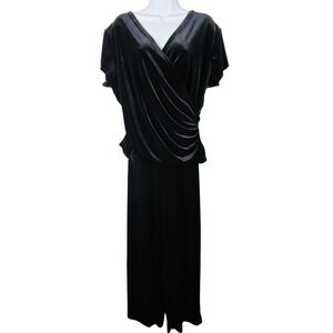 R&K Evening Black Velvet 2Pc Set Wrap Top Wide‎ Leg Pants 18 vintage romantic